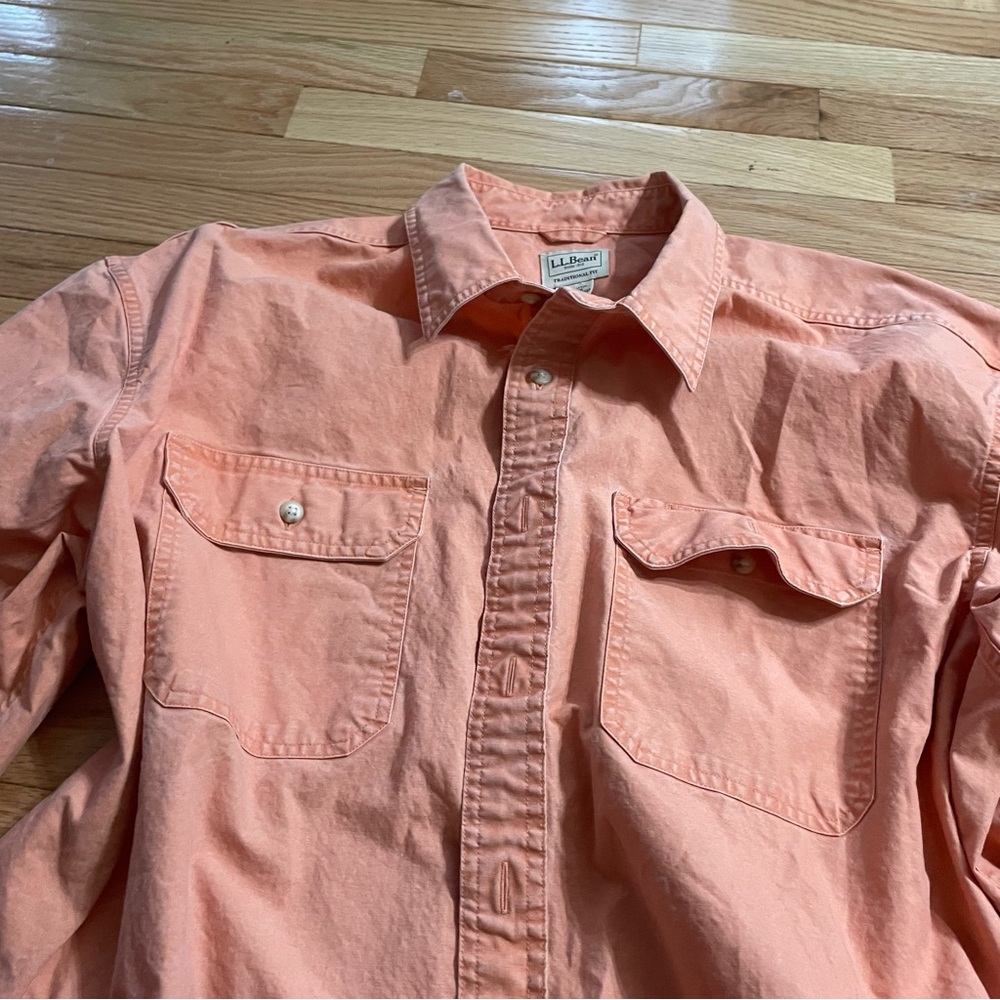 LL Bean Button Up Shirt Mens XL Orange Cotton Casual Western Outdoors - Picture 5 of 7